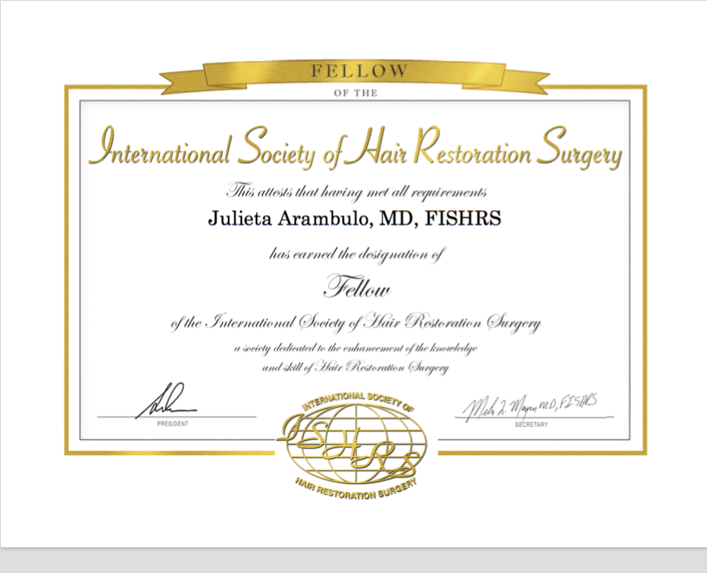 Fellow of International Society of Hair Restoration Surgery